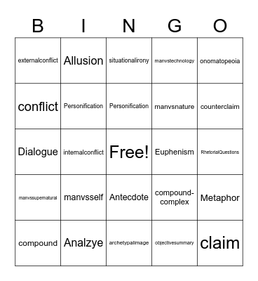 Lit Bingo Card