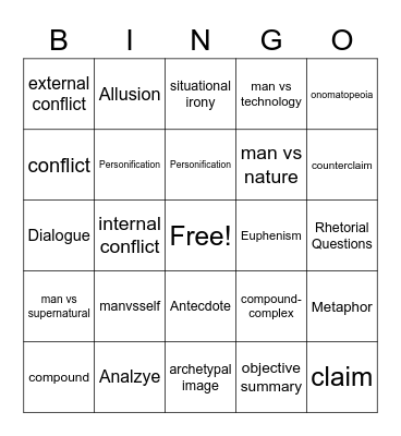 Lit Bingo Card