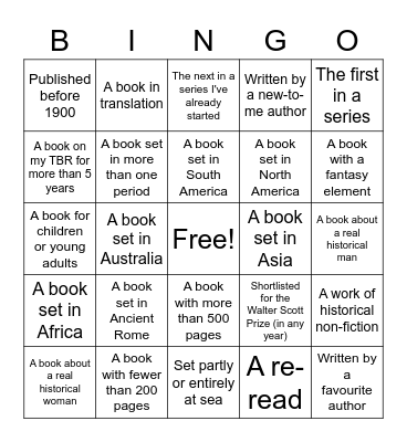 Historical Fiction Bingo - 2023 Bingo Card
