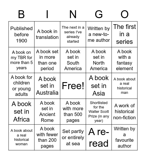 Historical Fiction Bingo - 2023 Bingo Card