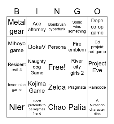 TGA 2022 Bingo Card