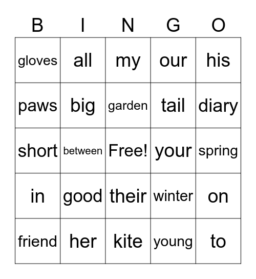 2a Revision of words Bingo Card