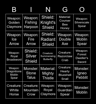 BOTW Bingo Card