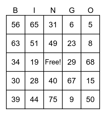 RIM Park Bingo 2023 Bingo Card