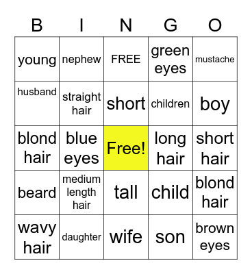 Describing Family & Friends Bingo Card