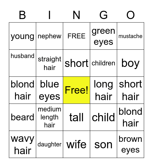 Describing Family & Friends Bingo Card