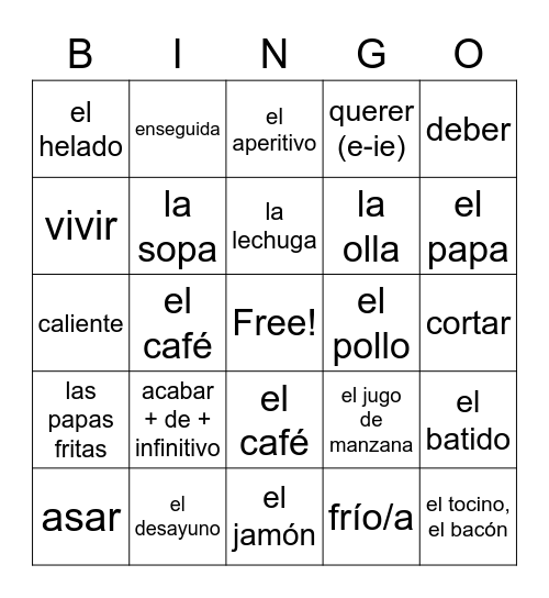 ¡A comer! Bingo Card