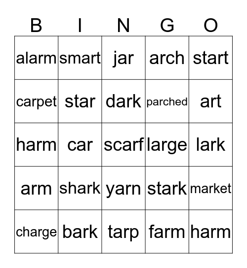 R-Conrolled Vowel - /ar/ Bingo Card