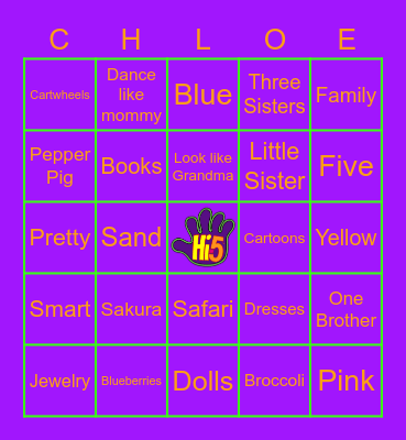 All About Chloe' Bingo Card