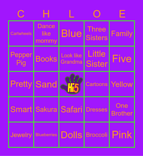 All About Chloe' Bingo Card