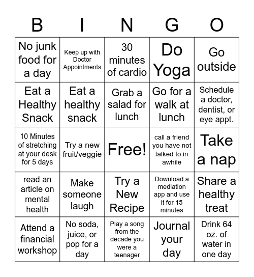 Self Care BINGO! Bingo Card