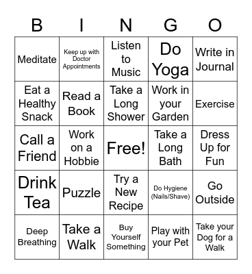 Self Care BINGO! Bingo Card