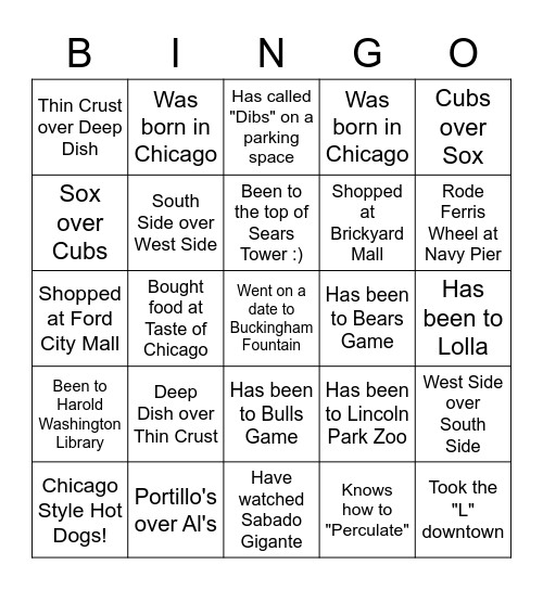 Chicago Bingo Card
