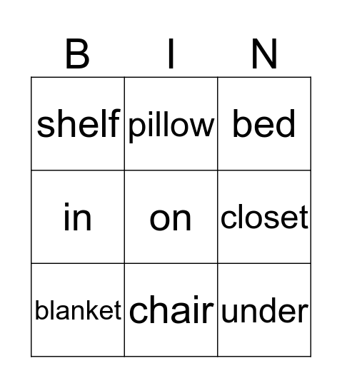 Bedroom Bingo Card