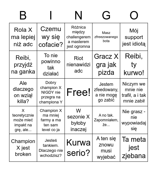 Solo/duo z Arkiem Bingo Card