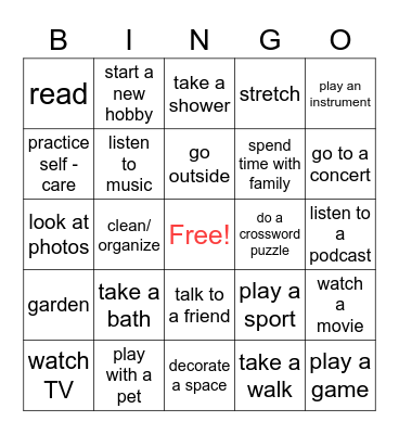 Coping Skills Bingo Card