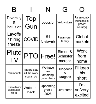 All Hands Bingo Card