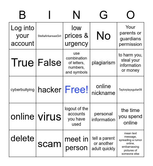 Be Smart, Be Safe! Bingo Card