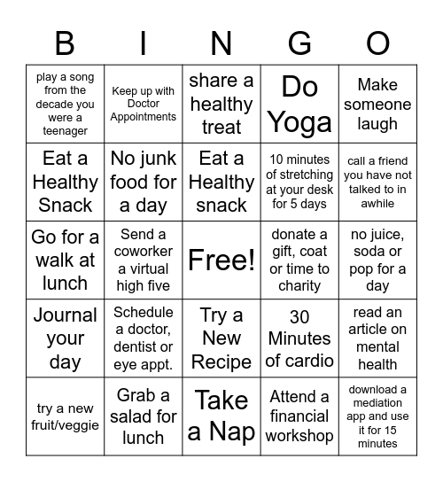 Self Care BINGO! Bingo Card