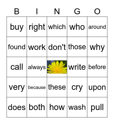 Dolch 2B Bingo Card