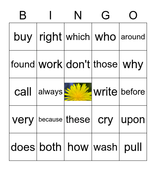Dolch 2B Bingo Card
