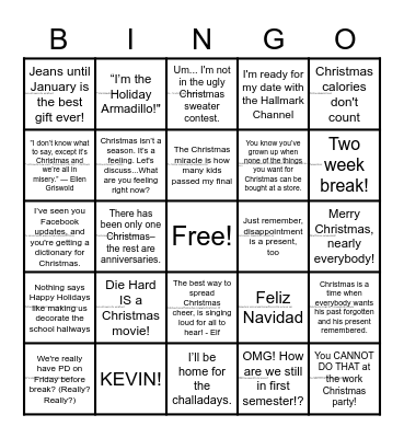 WCA 12 Days of Christmas Bingo Card