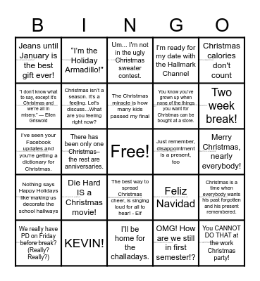 WCA 12 Days of Christmas Bingo Card