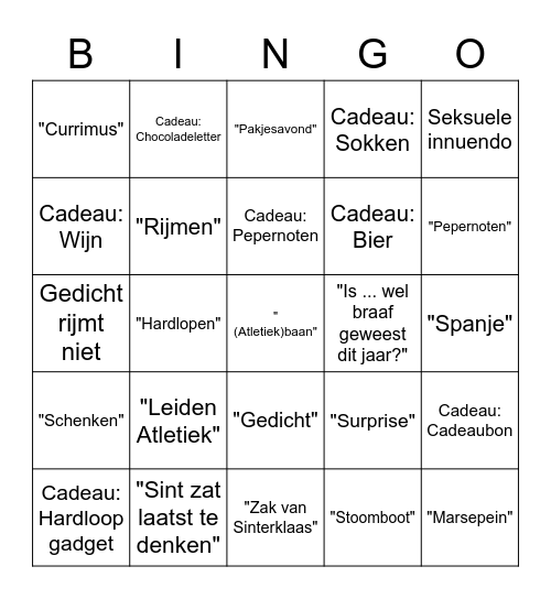 Currimus Sinterklaas Bingo Card