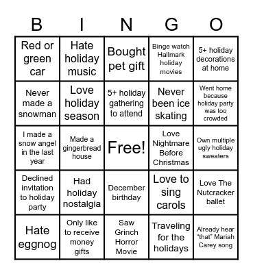 MOMCOM Holiday Bingo Card Bingo Card