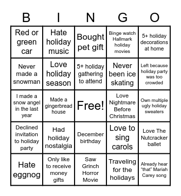 MOMCOM Holiday Bingo Card Bingo Card