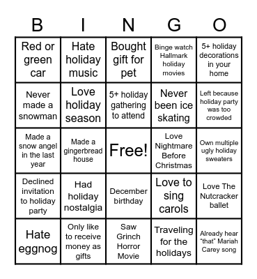 MOMCOM Holiday Bingo Card Bingo Card