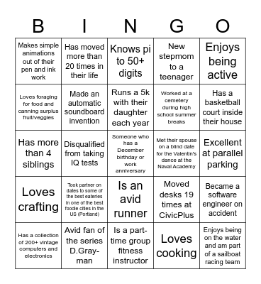 Get to Know You BINGO Card