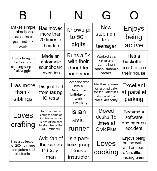 Get to Know You BINGO Card