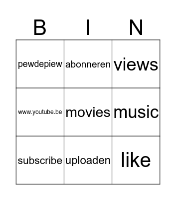 youtube Bingo Card
