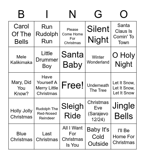 San Antonio A&M Club Holiday Tune Bingo Card