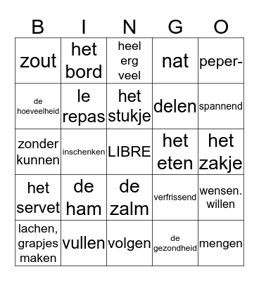 Bingo de mots 4H chapître 2 Bingo Card