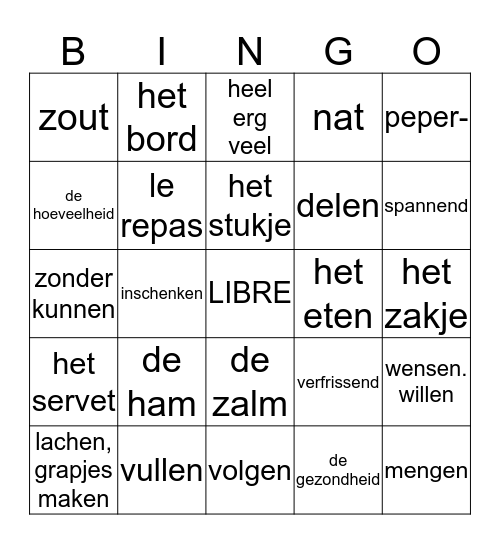 Bingo de mots 4H chapître 2 Bingo Card