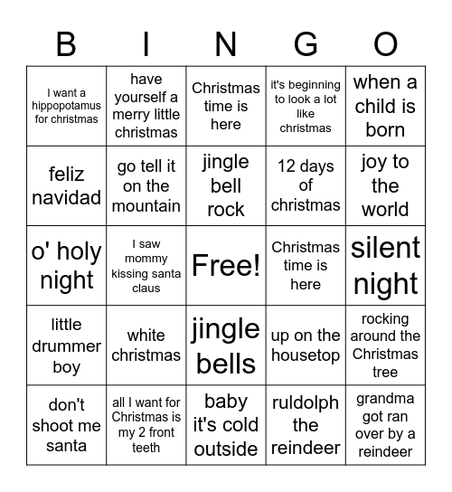 Christmas Music Bingo Card