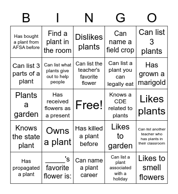Plant Lovers Bingo Card
