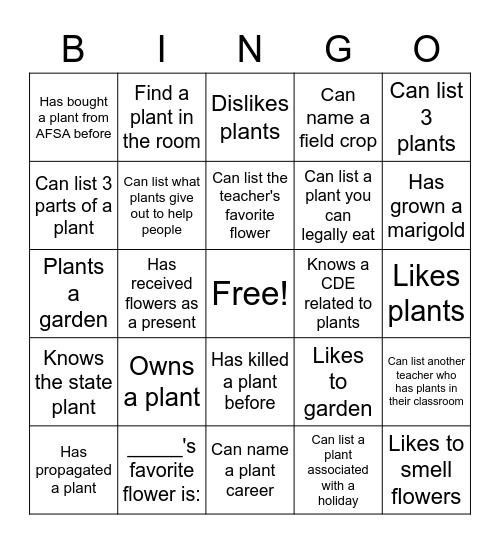 Plant Lovers Bingo Card