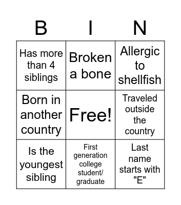 Get to Know You Bingo! Bingo Card