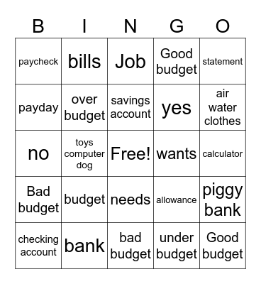 Budget101 Bingo Card