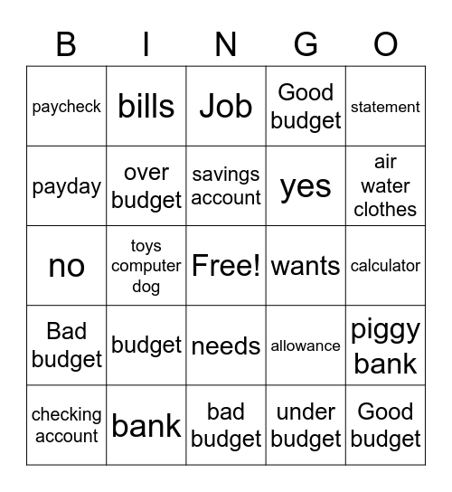 Budget101 Bingo Card