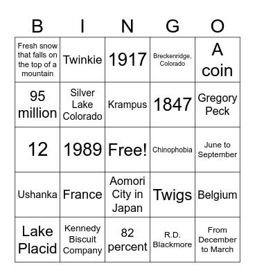 Dignity Memorial - All about Snow Bingo Card