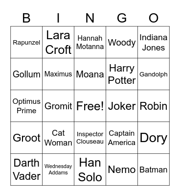 Movie Characters Bingo Card