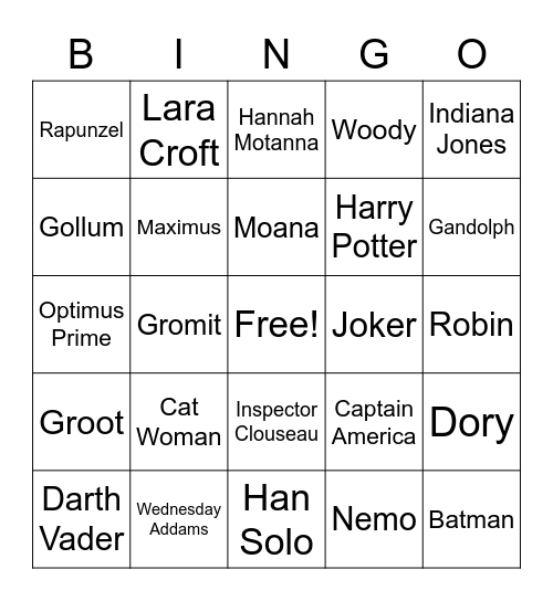 Movie Characters Bingo Card