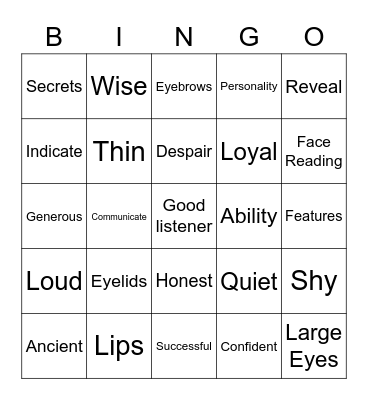 Our Body and Personality Bingo Card