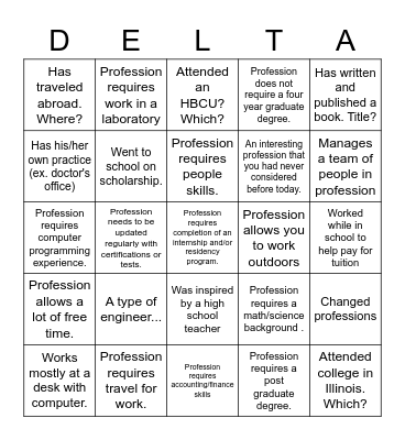 Career Fair March 8, 2014 Bingo Card