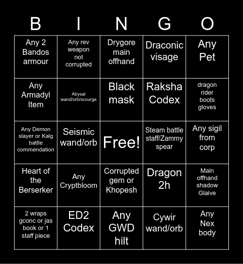 RS3 Bingo Card