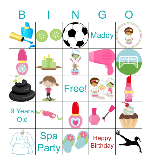 Spa Party Bingo Card